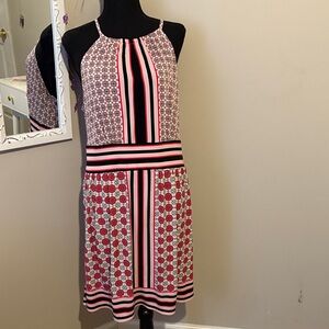 New York & Company Pink and Red Striped Halter Mini Dress